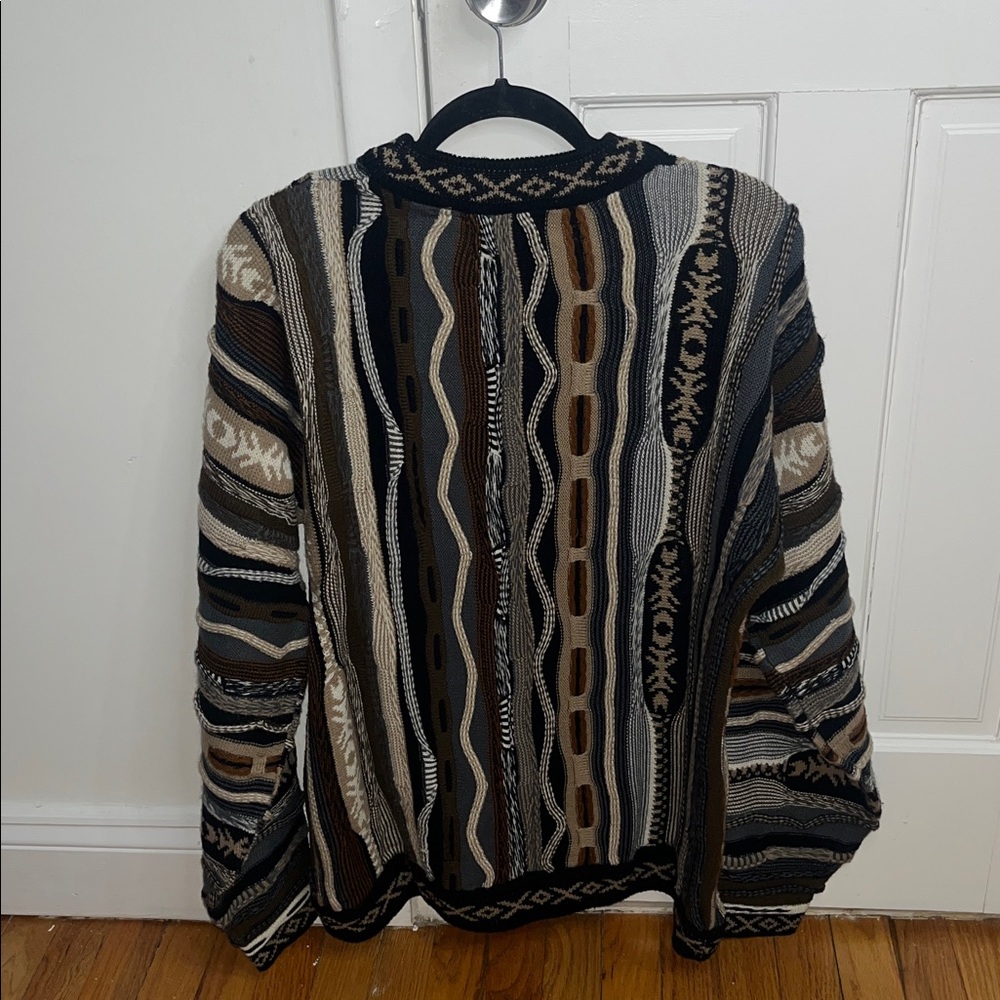 VINTAGE Baucci Sweater Brown Tan Cream Mens XL Textured 90s Y2K Biggie Cosby - Picture 8 of 8
